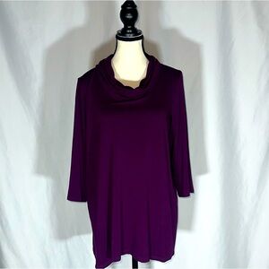 J. Jill • Wearever Collection Deep Purple 3/4 Sleeve Cowl Neck Size L Petite